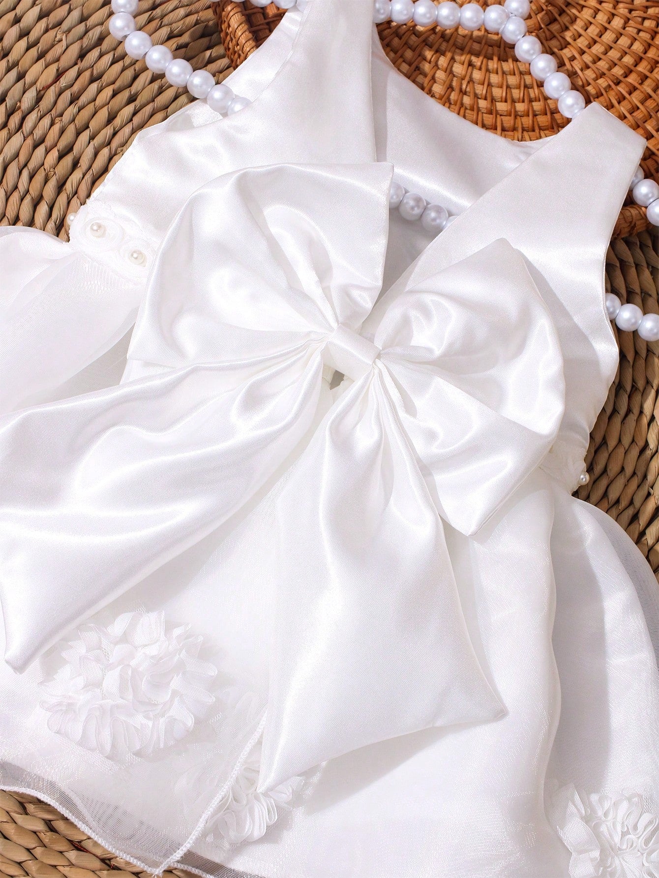 White Summer Baby Girl Sleeveless Dress With Bow Decor Elegant Formal Party Wedding Guest Outfits Newborn Photography Outfit Occasion Clothes