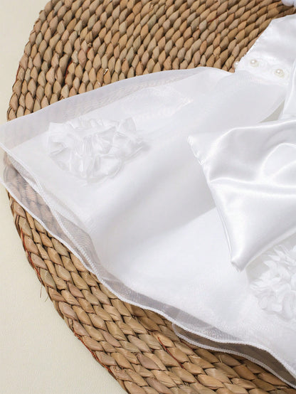 White Summer Baby Girl Sleeveless Dress With Bow Decor Elegant Formal Party Wedding Guest Outfits Newborn Photography Outfit Occasion Clothes