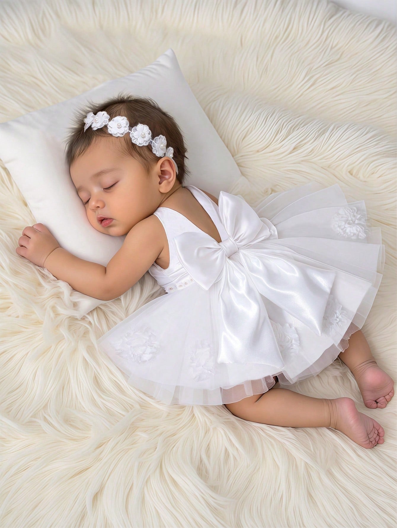 White Summer Baby Girl Sleeveless Dress With Bow Decor Elegant Formal Party Wedding Guest Outfits Newborn Photography Outfit Occasion Clothes