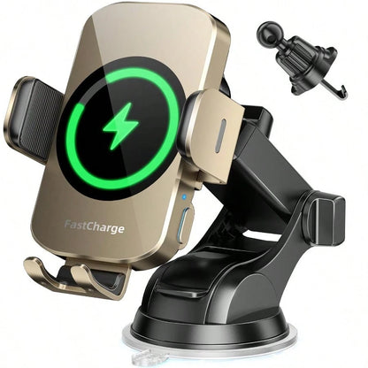 Wireless Car Charger, Fast Charging Phone Holder 3 In 1 Phone Mount Auto Clamping Car Accessories Compatible With IPhone 17 16 15 14 13 12 11 Xs XR, S23 Ultra S22 S21 S20/S10+ S9+ Note 9