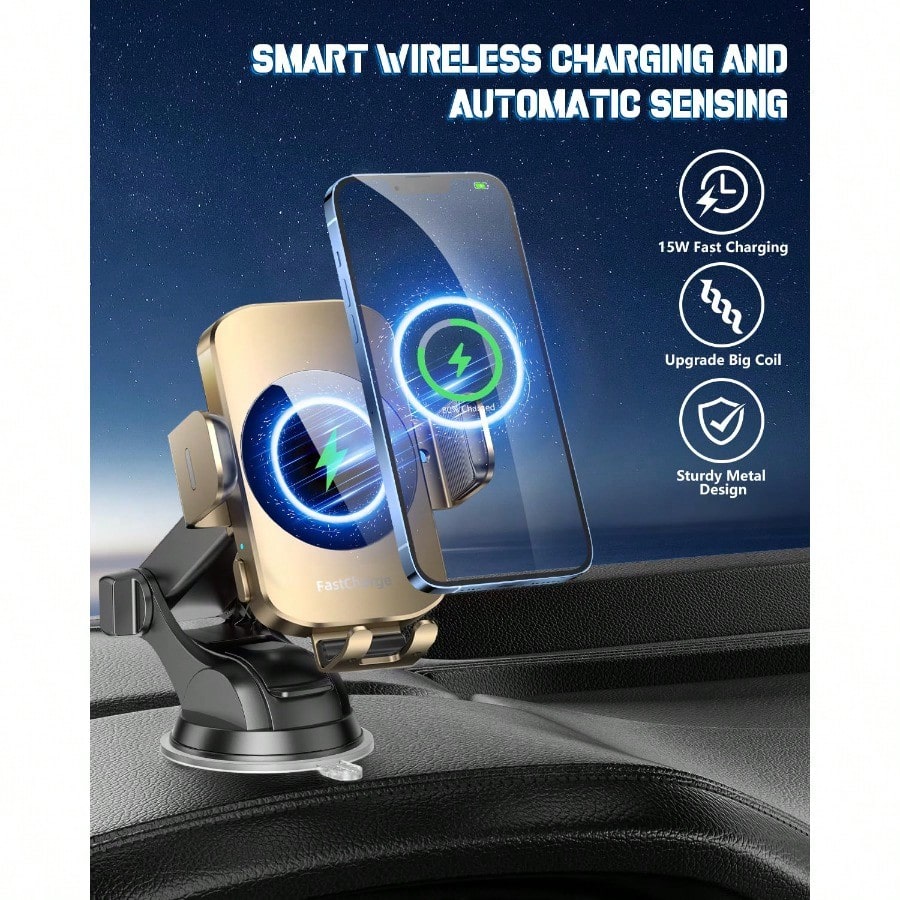 Wireless Car Charger, Fast Charging Phone Holder 3 In 1 Phone Mount Auto Clamping Car Accessories Compatible With IPhone 17 16 15 14 13 12 11 Xs XR, S23 Ultra S22 S21 S20/S10+ S9+ Note 9