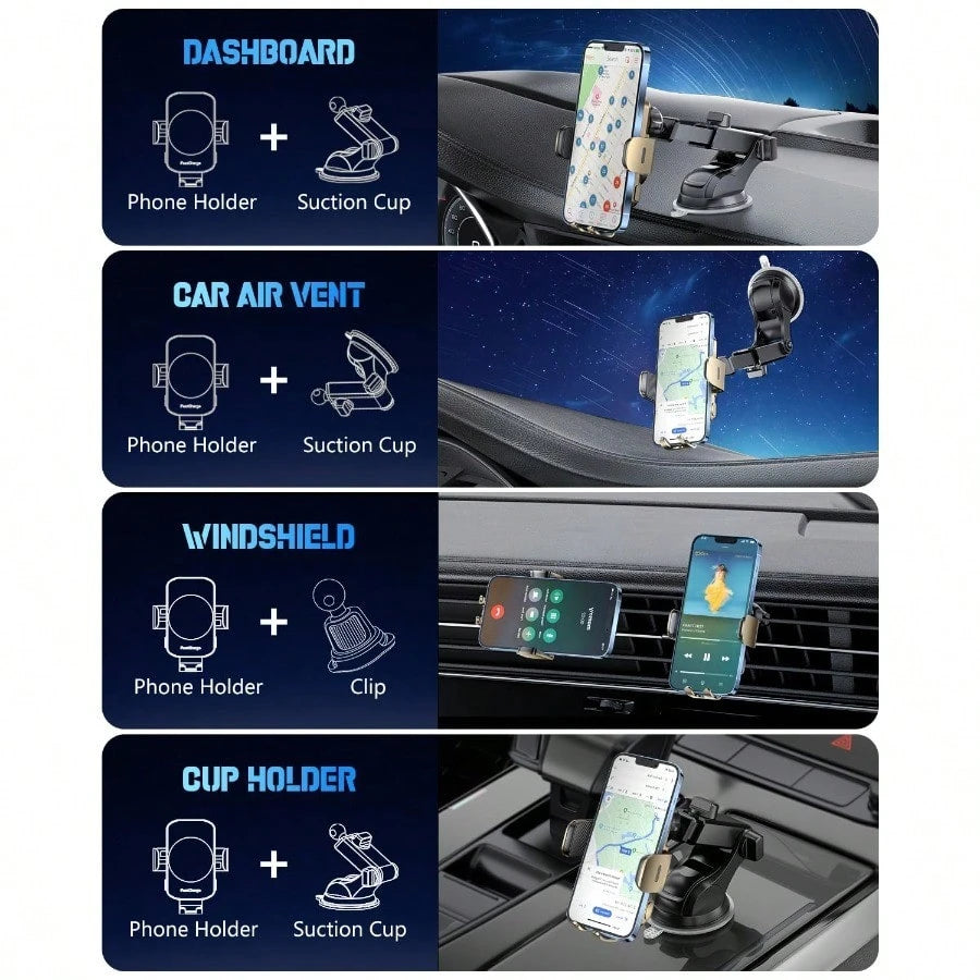 Wireless Car Charger, Fast Charging Phone Holder 3 In 1 Phone Mount Auto Clamping Car Accessories Compatible With IPhone 17 16 15 14 13 12 11 Xs XR, S23 Ultra S22 S21 S20/S10+ S9+ Note 9