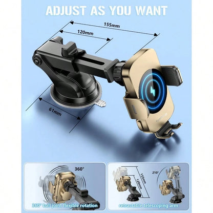 Wireless Car Charger, Fast Charging Phone Holder 3 In 1 Phone Mount Auto Clamping Car Accessories Compatible With IPhone 17 16 15 14 13 12 11 Xs XR, S23 Ultra S22 S21 S20/S10+ S9+ Note 9