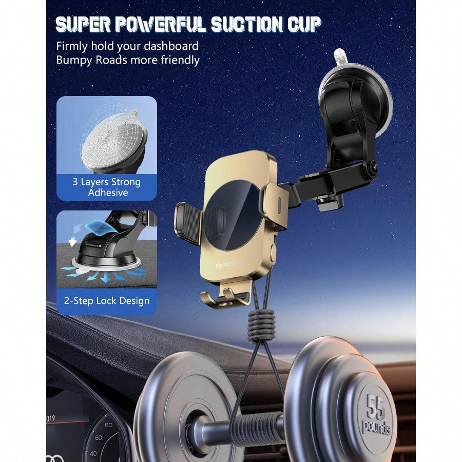 Wireless Car Charger, Fast Charging Phone Holder 3 In 1 Phone Mount Auto Clamping Car Accessories Compatible With IPhone 17 16 15 14 13 12 11 Xs XR, S23 Ultra S22 S21 S20/S10+ S9+ Note 9