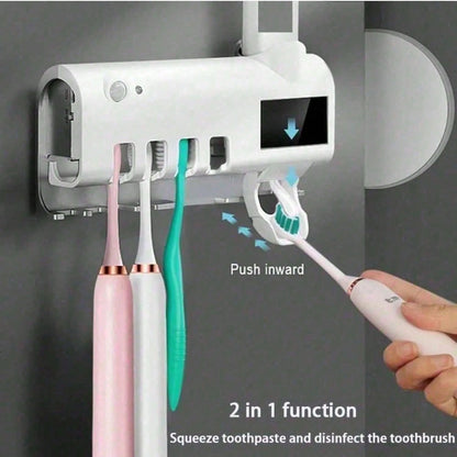 Wireless Wall-Mounted Toothbrush Holder, Ultraviolet Sterilizer, Wall-Mounted 4-Slot Toothbrush Intelligent Disinfection Toothpaste Dispenser, Solar Panel Toothbrush Wall-Mounted Bracket, Intelligent