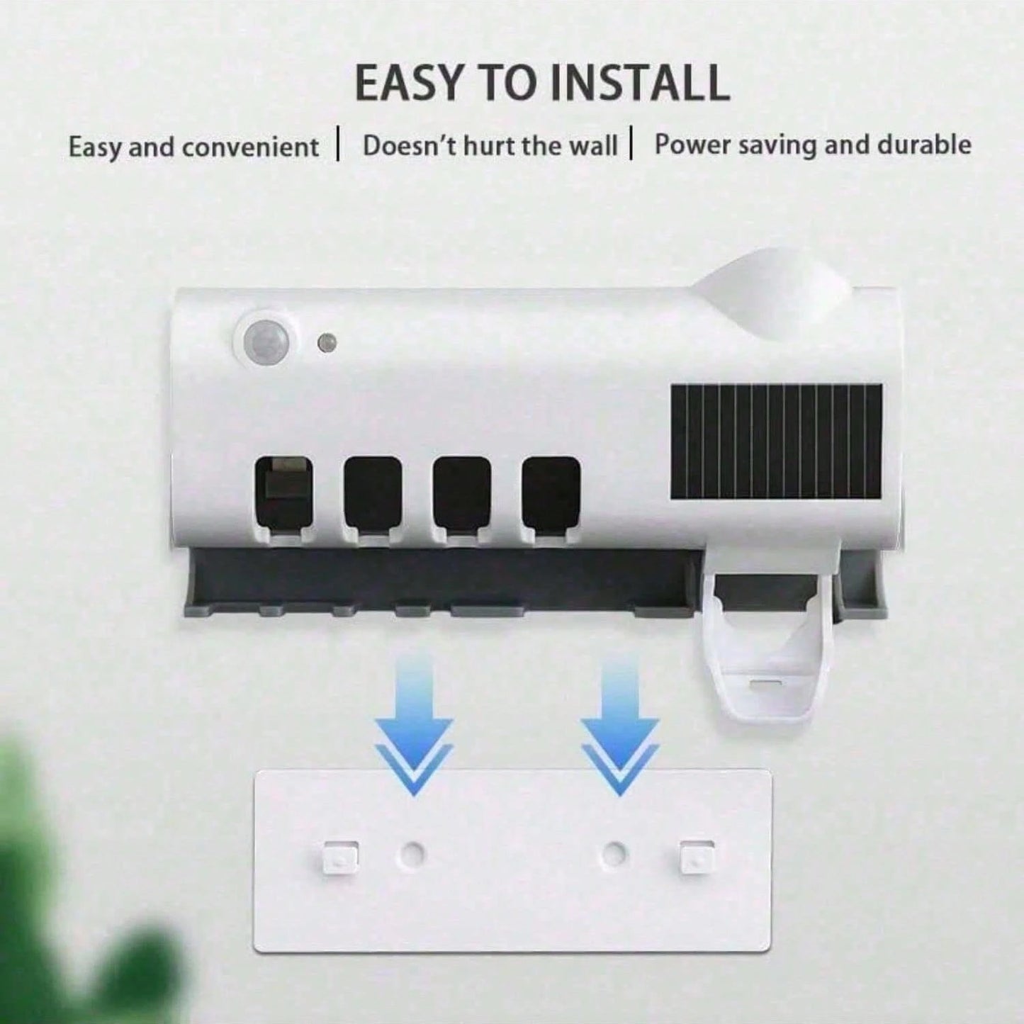 Wireless Wall-Mounted Toothbrush Holder, Ultraviolet Sterilizer, Wall-Mounted 4-Slot Toothbrush Intelligent Disinfection Toothpaste Dispenser, Solar Panel Toothbrush Wall-Mounted Bracket, Intelligent
