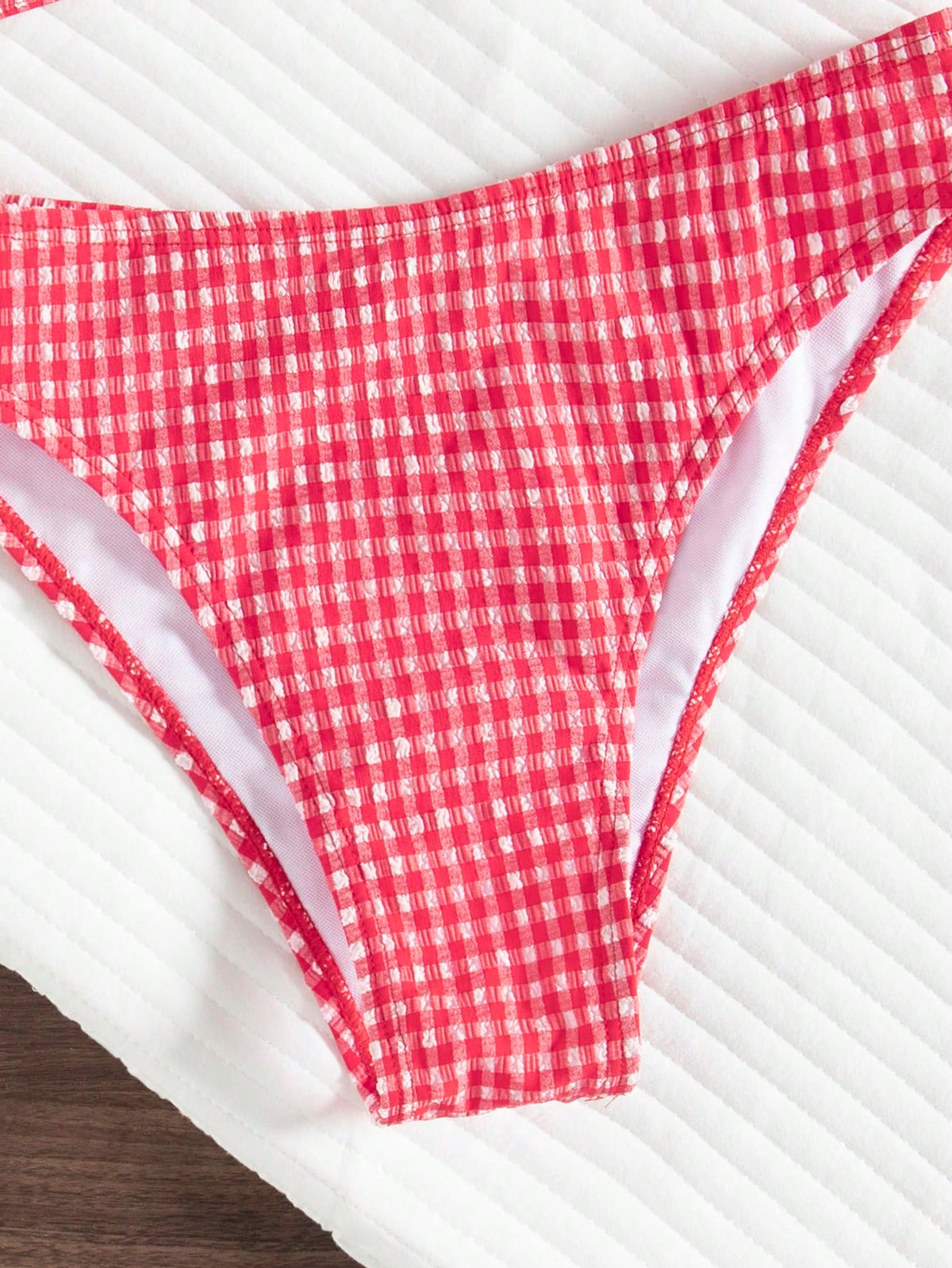 wohenmeili Women's Plaid Strapless Bikini Set, Bohemian Back Tie Design, Fresh Style Vacation Summer Beach