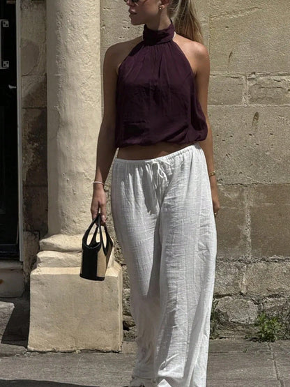 Women Cute Puffy Halterneck Top Sleeveless Open Back Tank Tops Fashion Button Neck Crop Tops Summer Y2K Loose Vest Party Streetwear Going Out Outfit