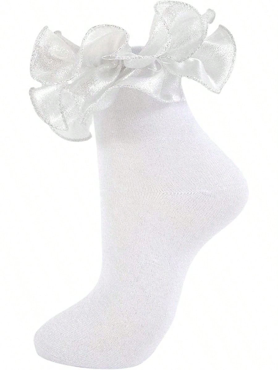 Women Gold Glittery Ruffle Ankle Socks Adult Double Lace Silver Sparkling Frilly Socks Cute Fluffy Dress Sock Woman