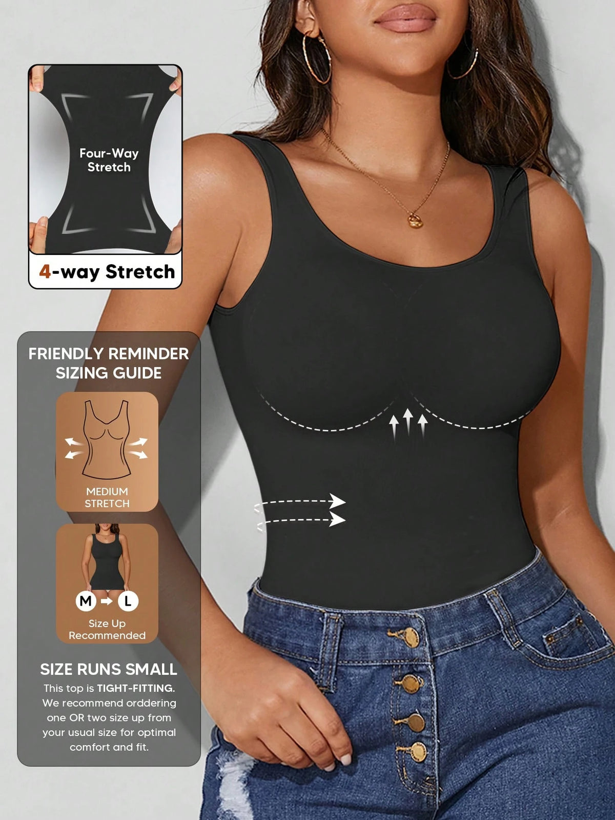 Women's Autumn Seamless Slimming Vest, Crew Neck, Tummy Control Casual Black Summer