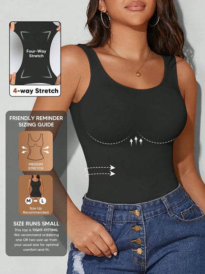 Women's Autumn Seamless Slimming Vest, Crew Neck, Tummy Control Casual Black Summer
