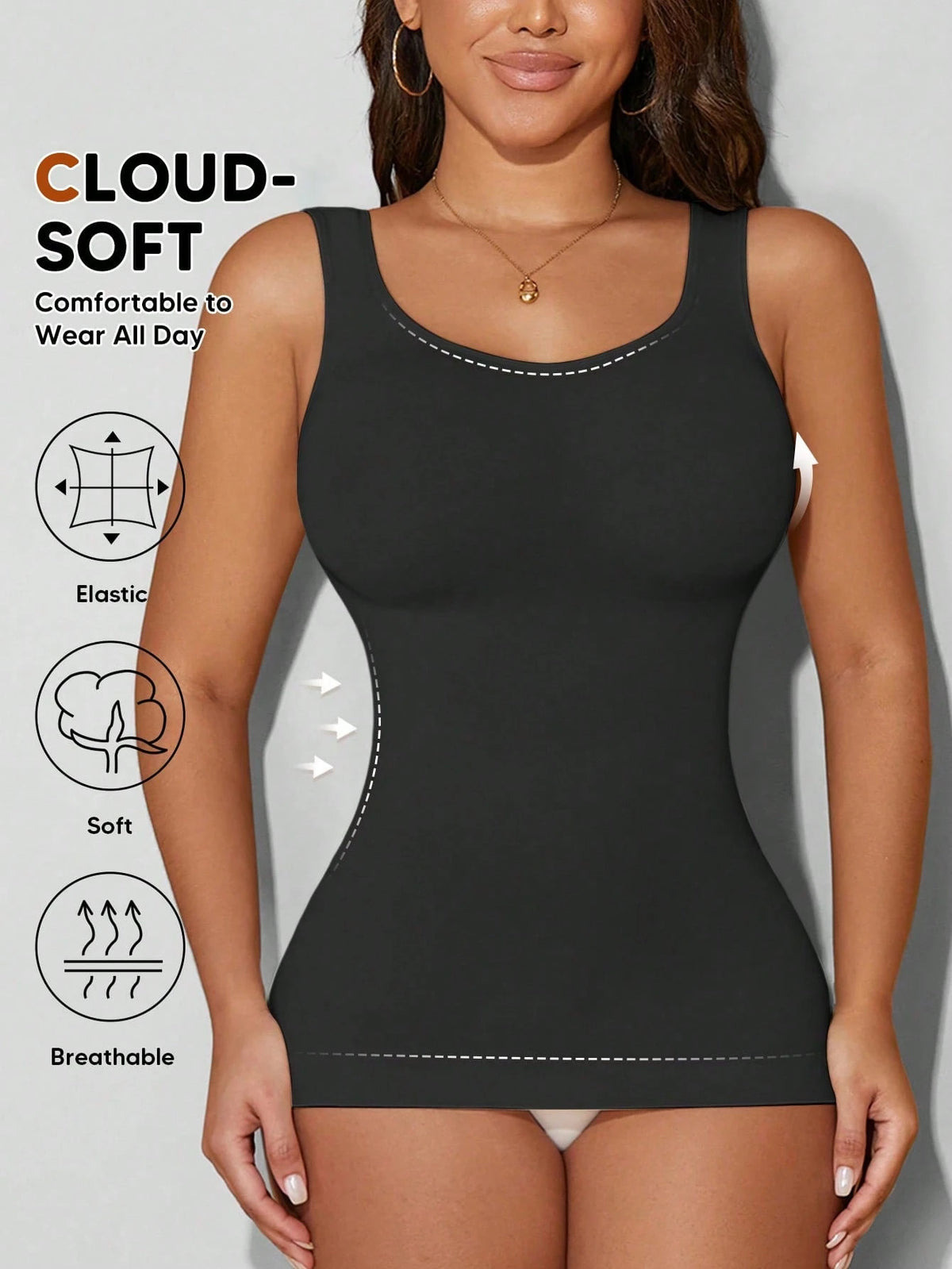 Women's Autumn Seamless Slimming Vest, Crew Neck, Tummy Control Casual Black Summer