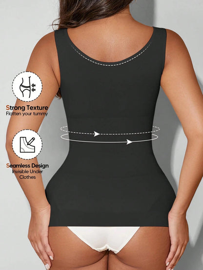 Women's Autumn Seamless Slimming Vest, Crew Neck, Tummy Control Casual Black Summer