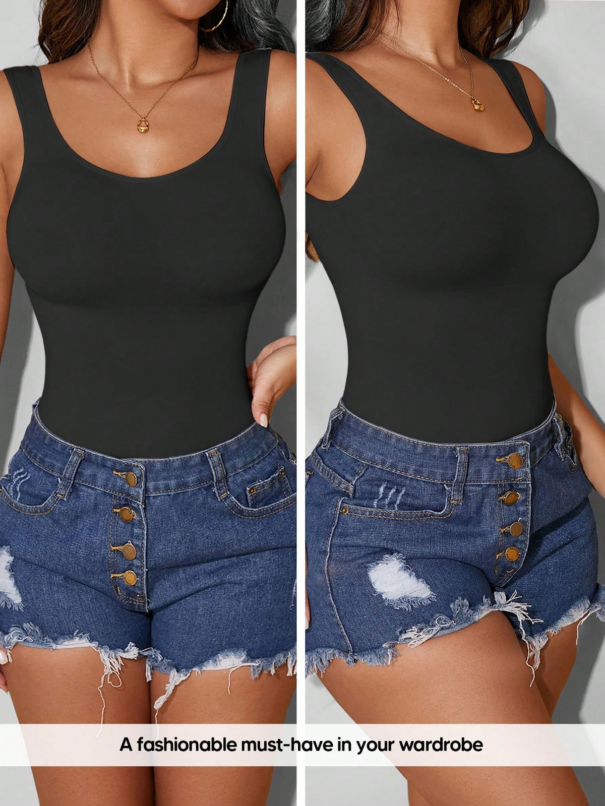 Women's Autumn Seamless Slimming Vest, Crew Neck, Tummy Control Casual Black Summer