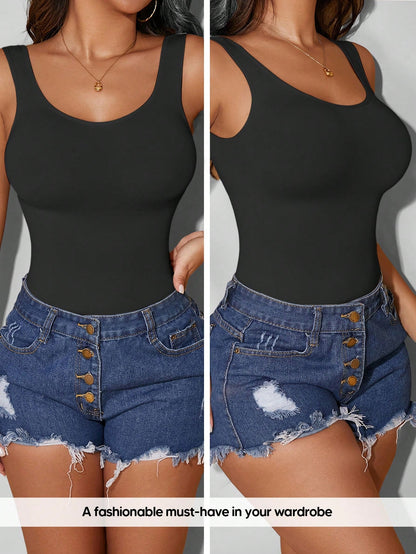 Women's Autumn Seamless Slimming Vest, Crew Neck, Tummy Control Casual Black Summer