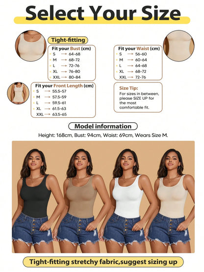 Women's Autumn Seamless Slimming Vest, Crew Neck, Tummy Control Casual Black Summer