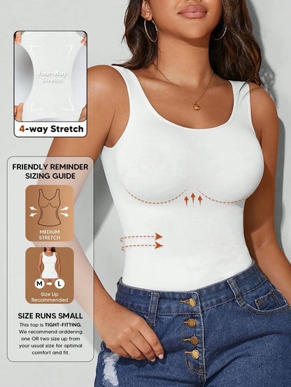 Women's Autumn Seamless Slimming Vest, Crew Neck, Tummy Control Casual Black Summer