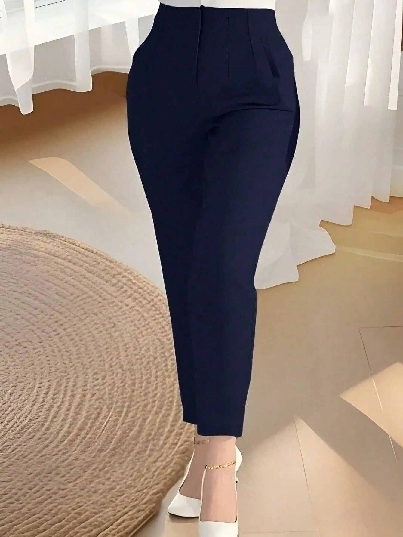 Women's Autumn Waist-Cinching Slim Fit Ankle-Length Commuter Pants