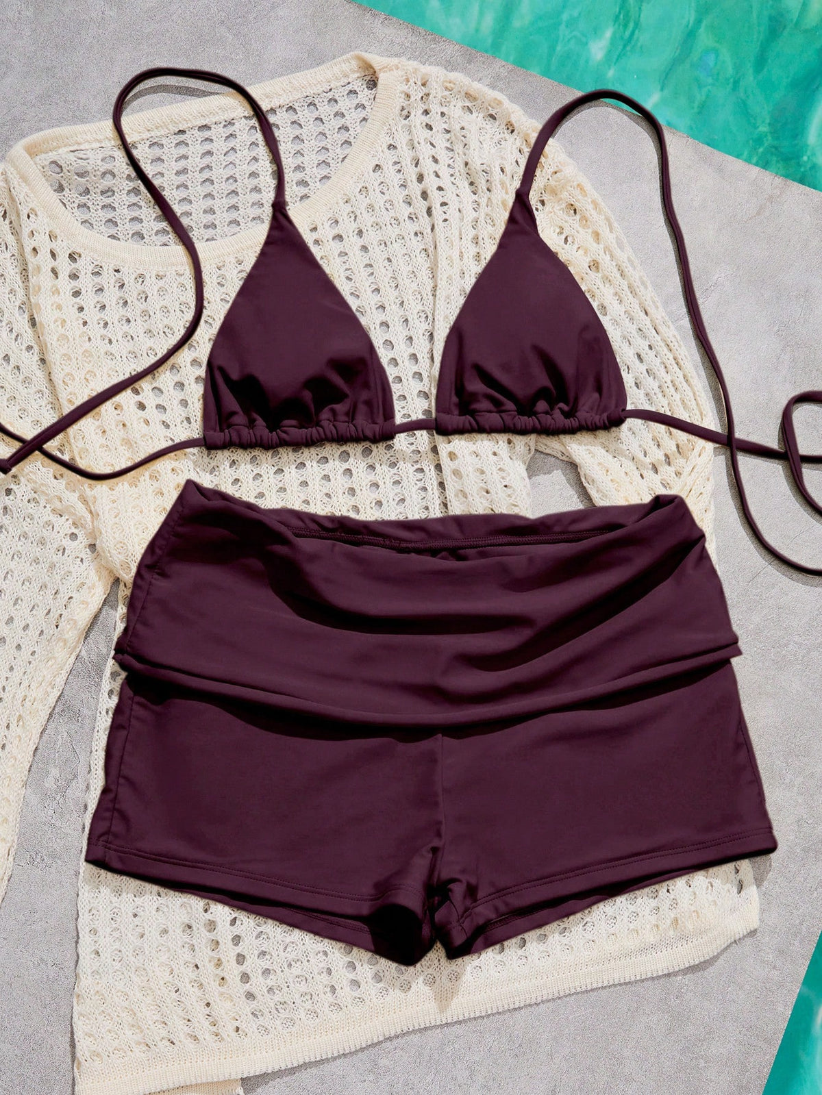 Women's Bikini Swimsuit, Vintage Purple Bikini Casual Pilates Set Beachwear/Fitness Swim Shorts Outing Outfit/Casual/Y2k/Street Style/Vacation Summer Set