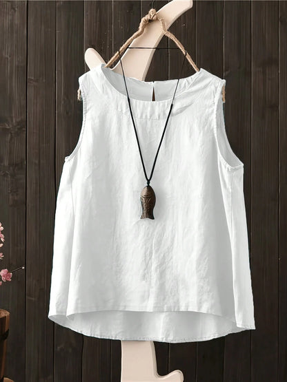 Women's Bohemian Style Linen Sleeveless Top, Casual Loose White Tank Top, Handmade Summer Top, Suitable For Beach, Daily Life And Vacation Wear
