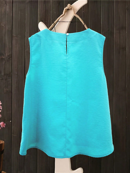 Women's Bohemian Style Linen Sleeveless Top, Casual Loose White Tank Top, Handmade Summer Top, Suitable For Beach, Daily Life And Vacation Wear