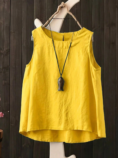 Women's Bohemian Style Linen Sleeveless Top, Casual Loose White Tank Top, Handmade Summer Top, Suitable For Beach, Daily Life And Vacation Wear