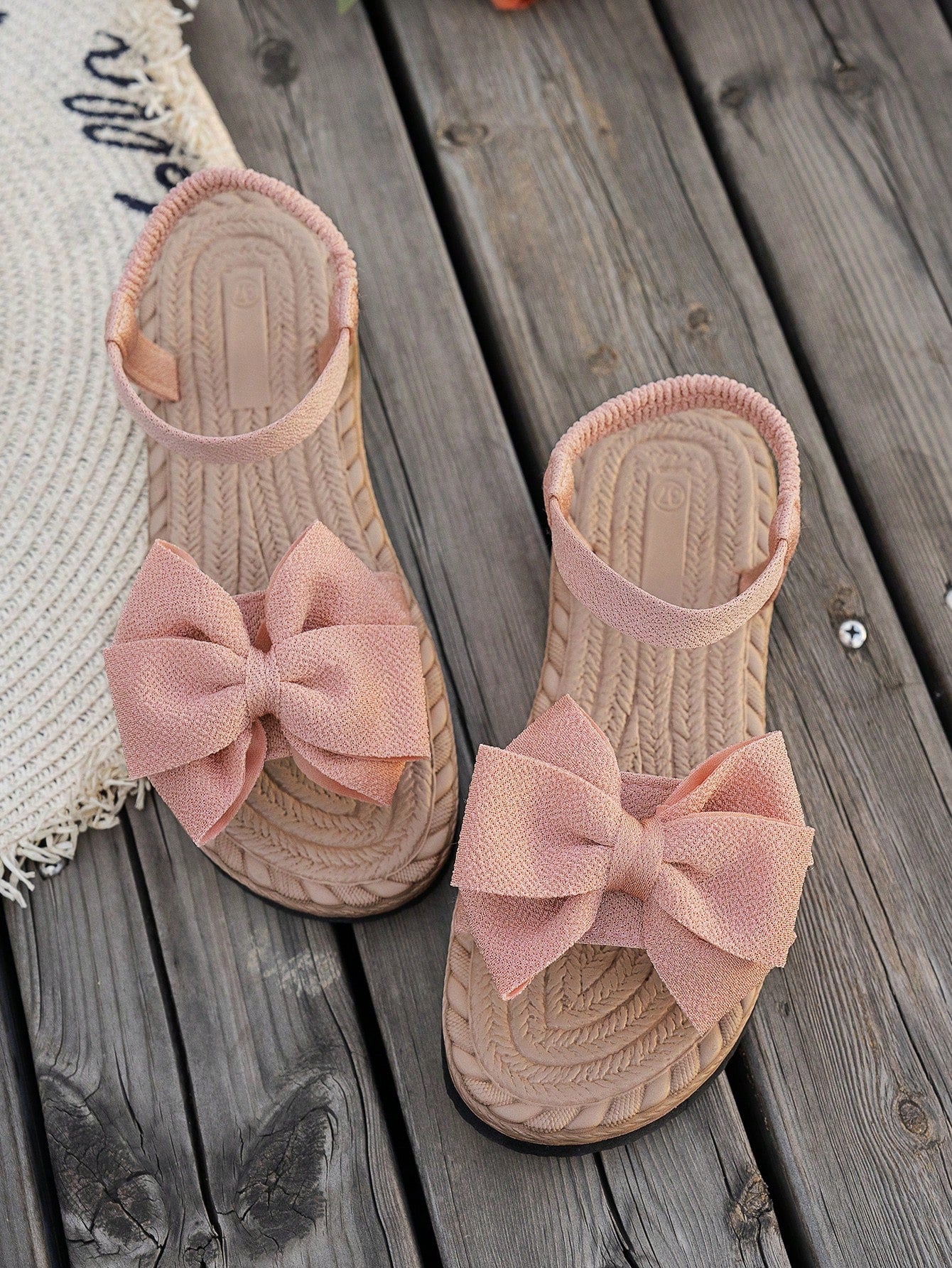 Women's Bow Decor Open Toe Flat Pink Sandals, Cute & Fashionable For Commute, Daily, Party, Summer, Satin Pink Comfortable Beach Shoes