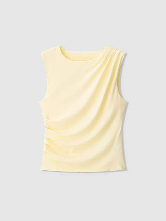 Women's Butter Yellow Casual Draped Sleeveless Top Summer
