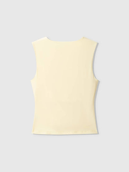 Women's Butter Yellow Casual Draped Sleeveless Top Summer