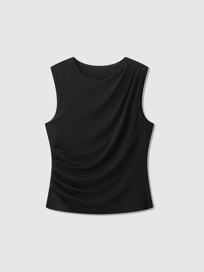 Women's Butter Yellow Casual Draped Sleeveless Top Summer