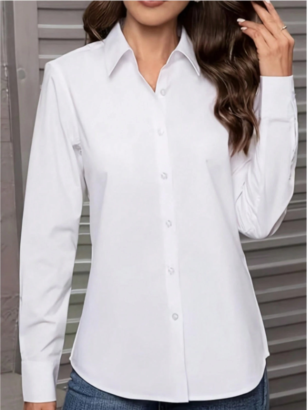 Women's Button-Down Shirt, Classic Fit, Suitable For Professional, Business, And Casual Wear, Long Sleeve Top, White Spring