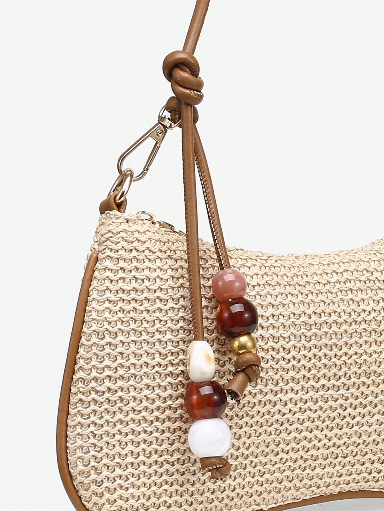Women's Casual Beaded Faux Straw Flower Decor Large Capacity Shoulder Bag
