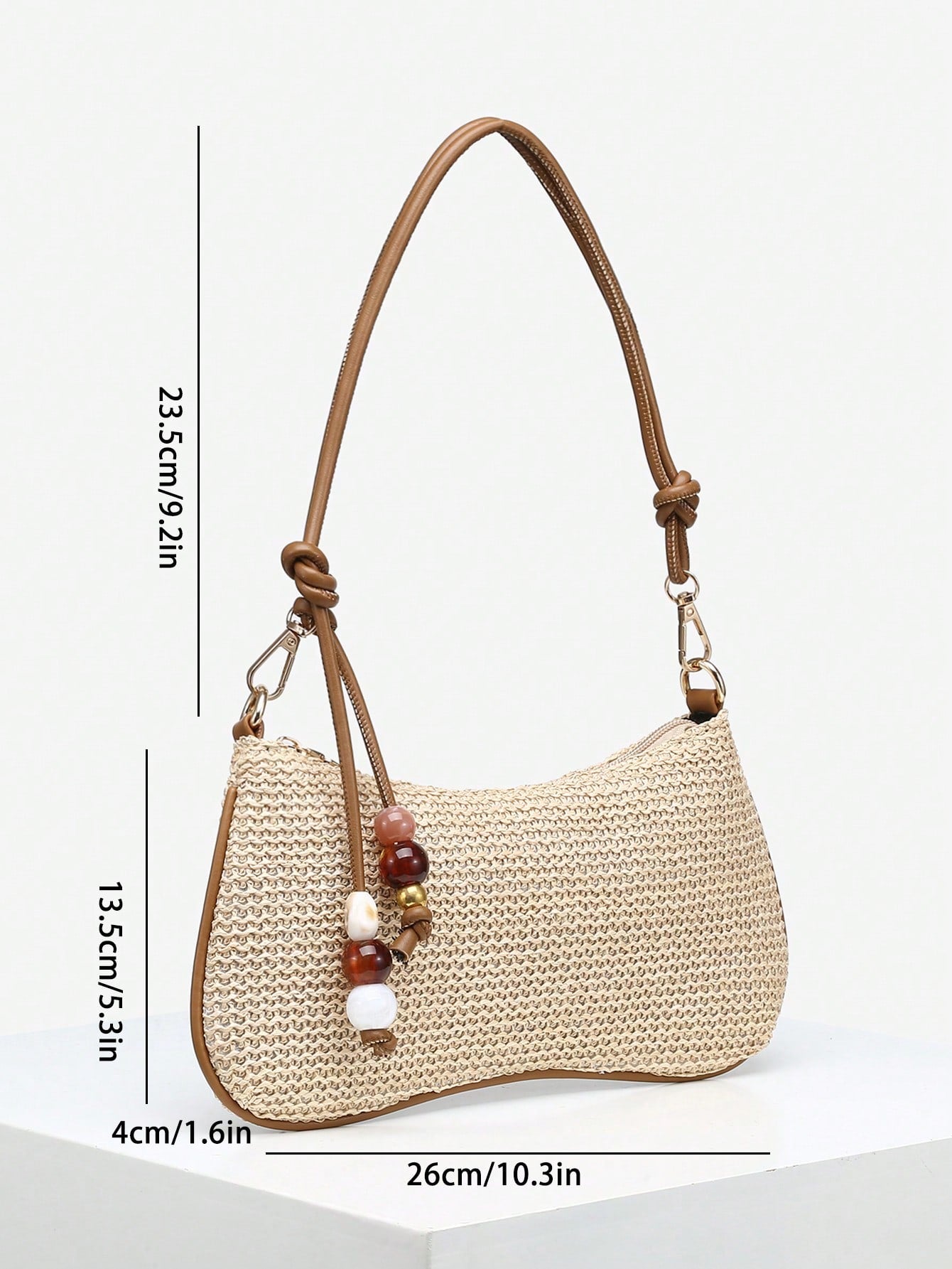 Women's Casual Beaded Faux Straw Flower Decor Large Capacity Shoulder Bag
