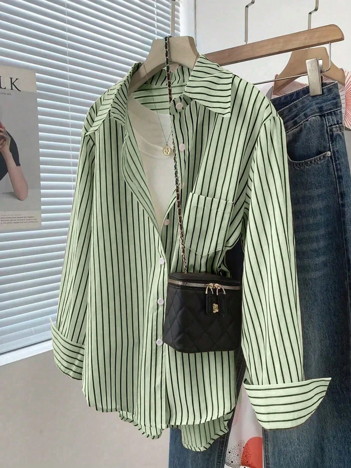 Women's Casual Commuter Striped Button-Front Shirt Spring