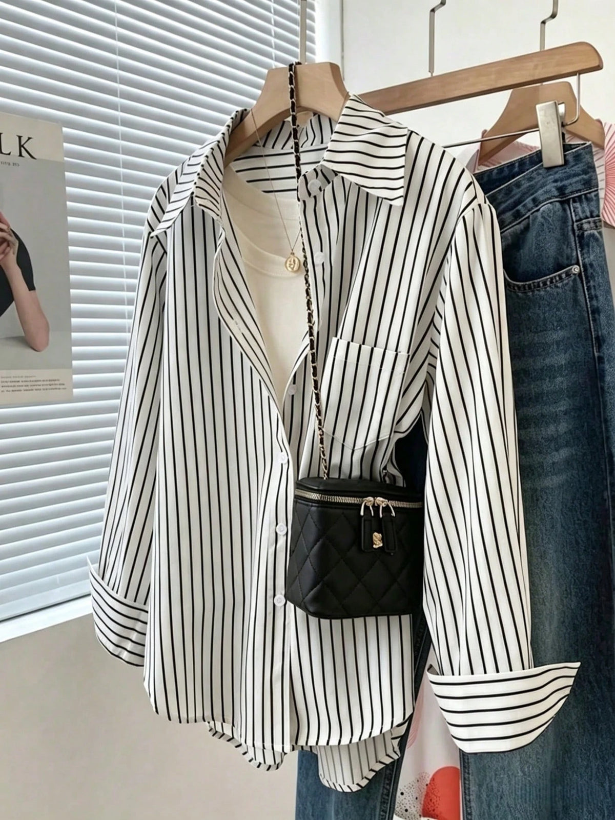 Women's Casual Commuter Striped Button-Front Shirt Spring
