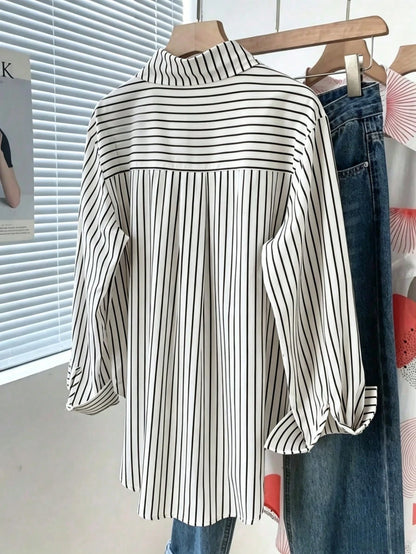 Women's Casual Commuter Striped Button-Front Shirt Spring