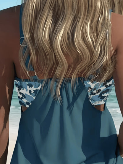Women's Casual Elegant Square Neck Camisole Swimwear, With Drawstring Shorts, Cute Sexy Two Pieces Swimwear Vacation Beach Summer