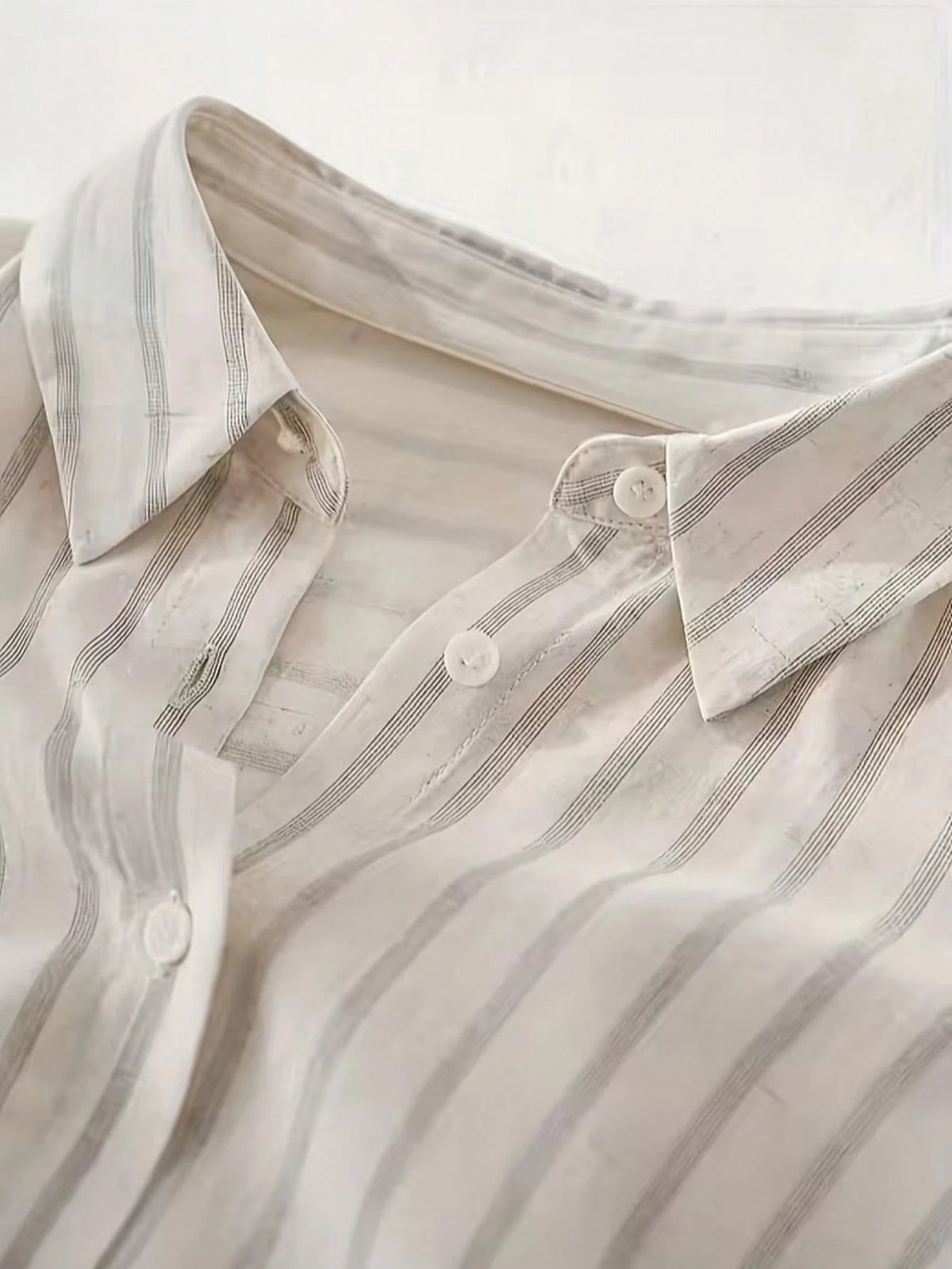 Women's Casual Fashion Striped Polyester Shirt With Button Front Collar, Short Batwing Sleeves, Back To School Holiday Summer