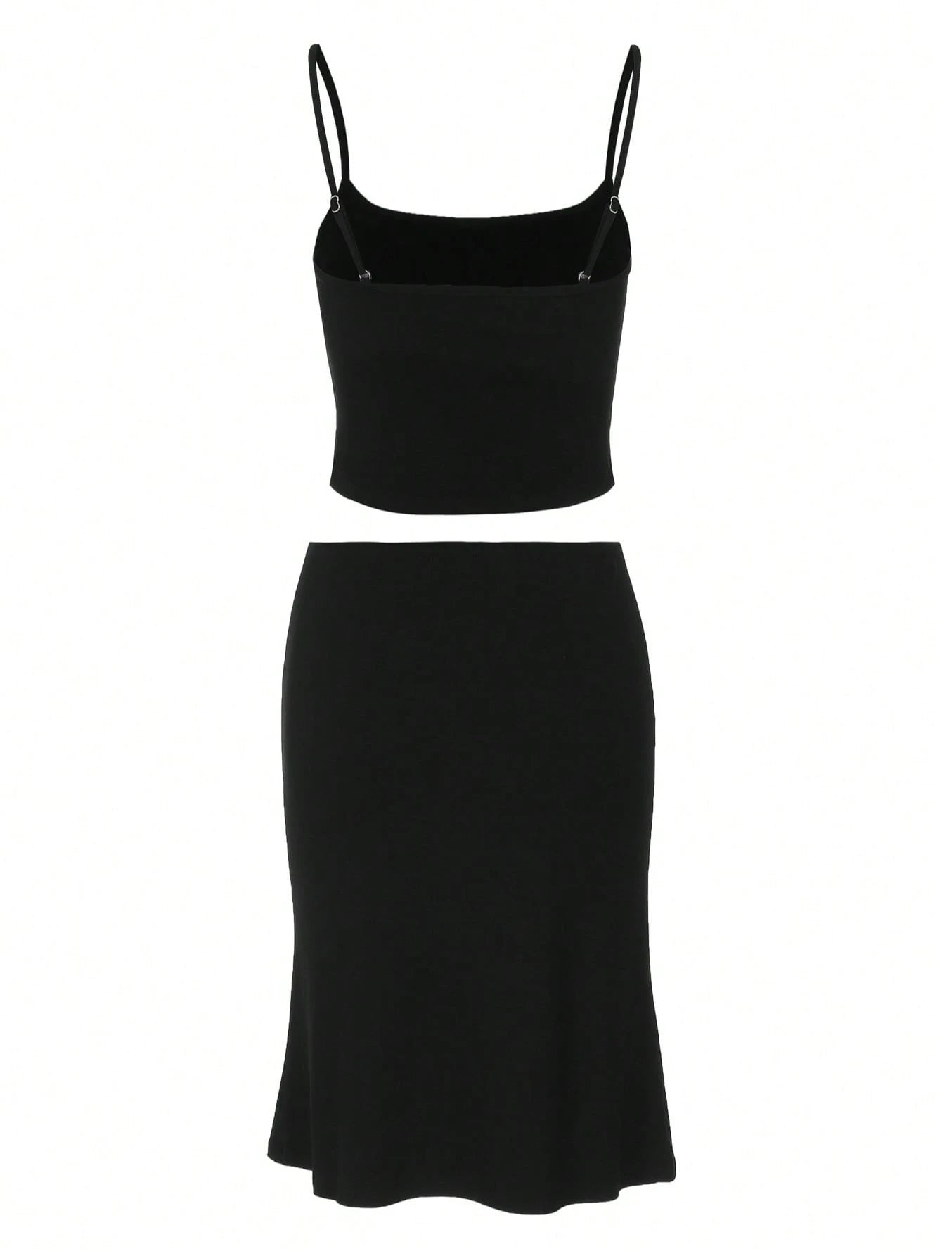 Women's Casual Fitted Solid Color Camisole And Skirt Basic Street Style Vacation Everyday 2-Piece Set Black Summer Elegant, Effortless Style