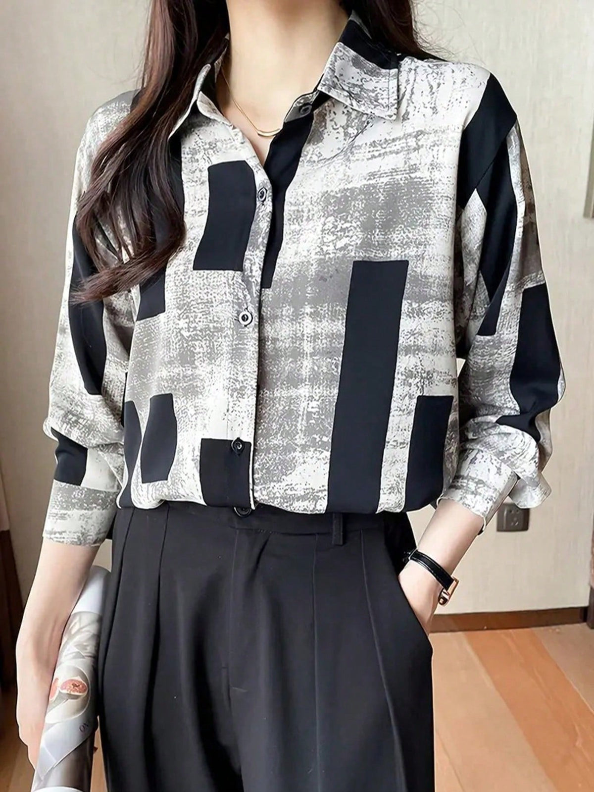 Women's Casual Geometric Print Single-Breasted Loose Shirt Vacation Spring