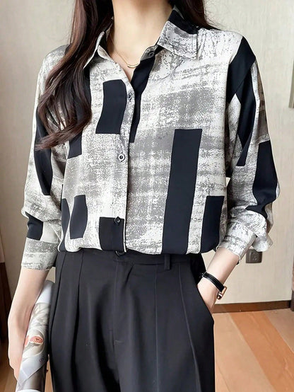 Women's Casual Geometric Print Single-Breasted Loose Shirt Vacation Spring
