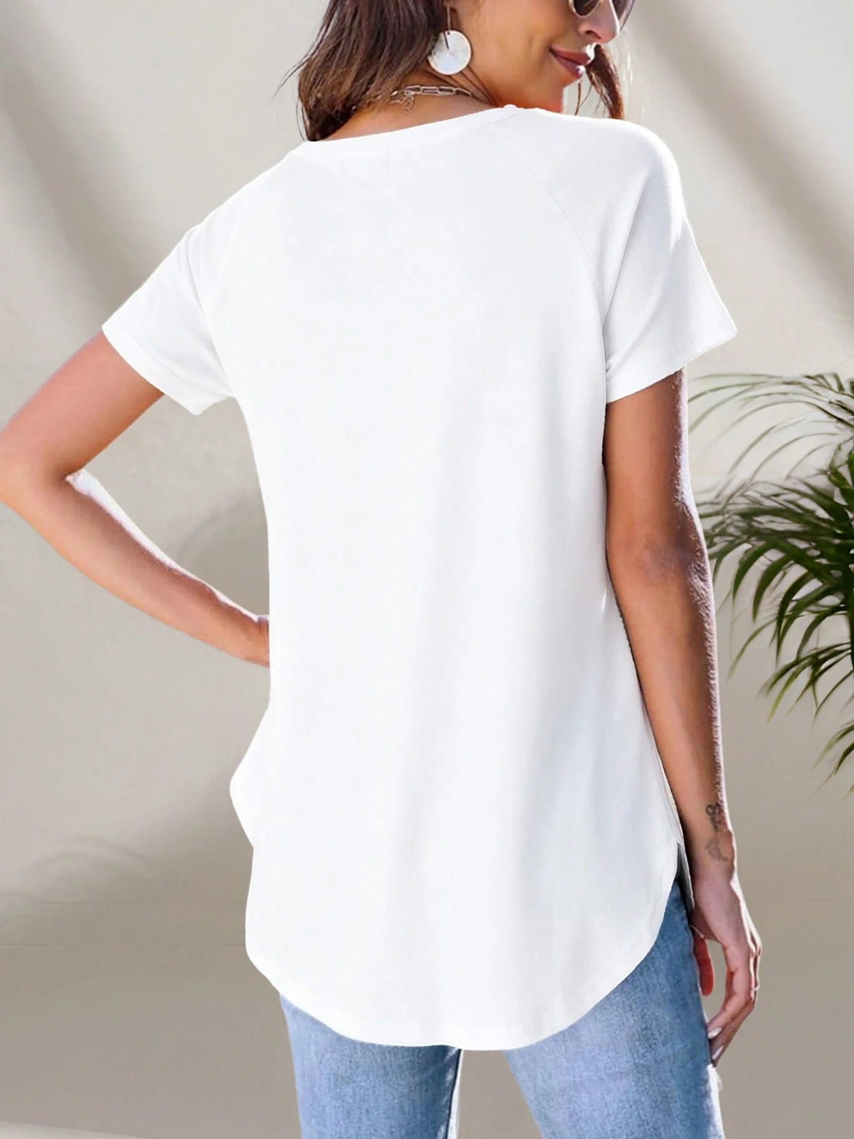Women's Casual Gray Round Neck Long T-Shirt, Minimalist Commuting Versatile Tee White Summer