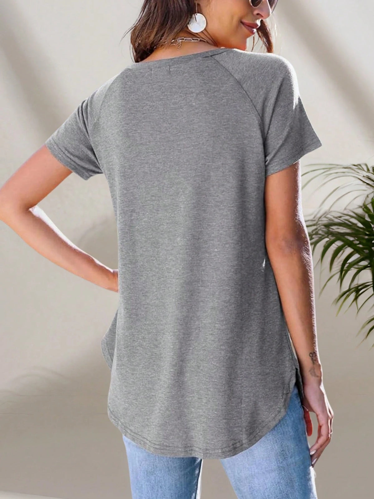 Women's Casual Gray Round Neck Long T-Shirt, Minimalist Commuting Versatile Tee White Summer