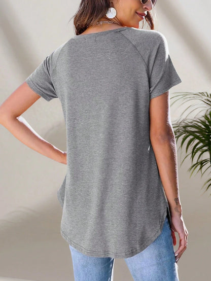 Women's Casual Gray Round Neck Long T-Shirt, Minimalist Commuting Versatile Tee White Summer