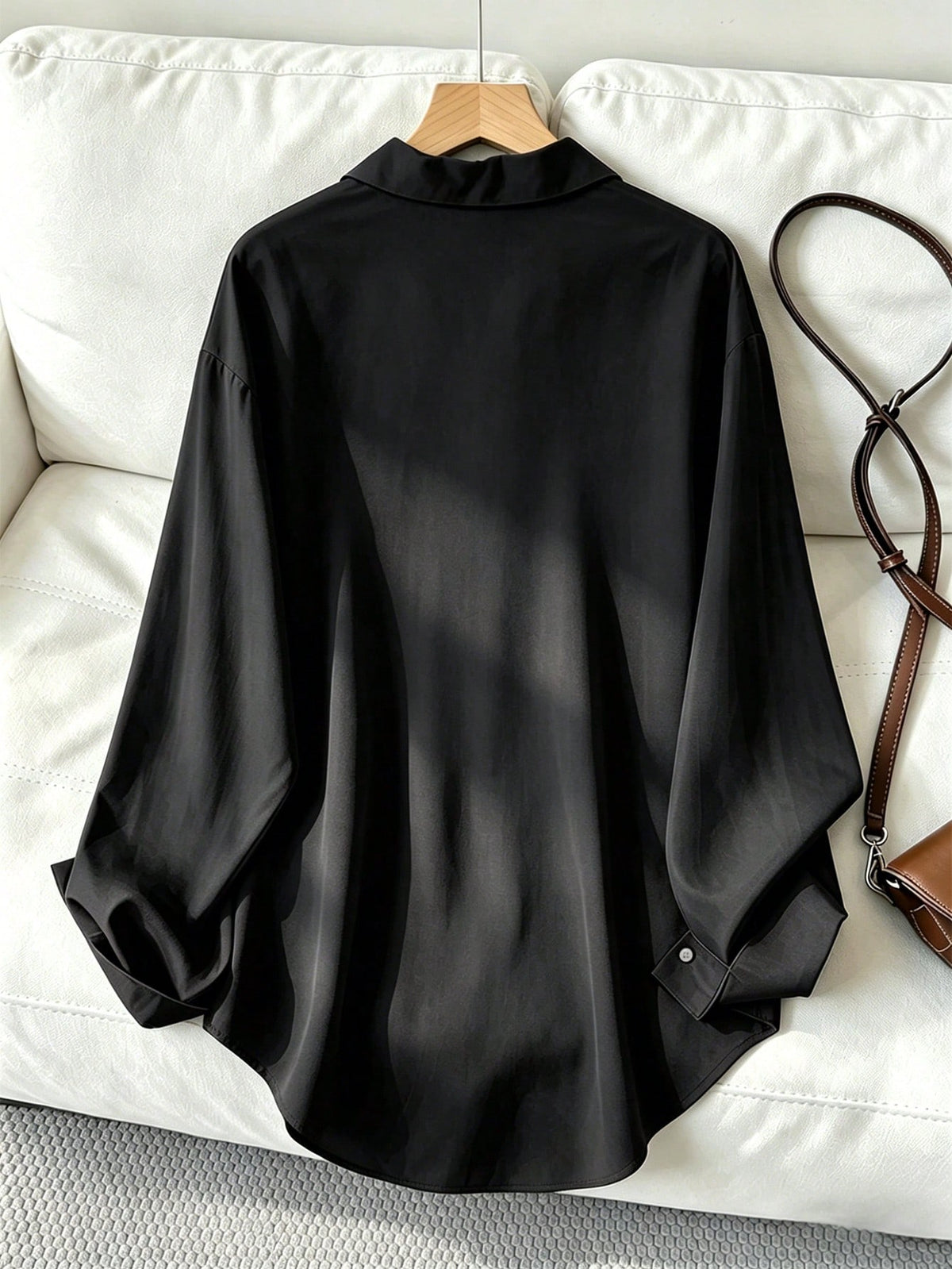 Women's Casual Loose Long Sleeve Shirt, Spring/Autumn Black