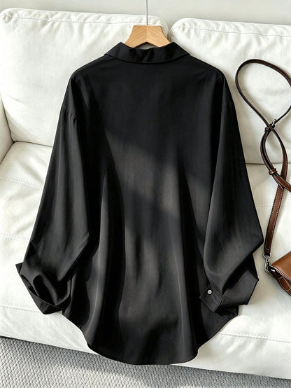 Women's Casual Loose Long Sleeve Shirt, Spring/Autumn Black