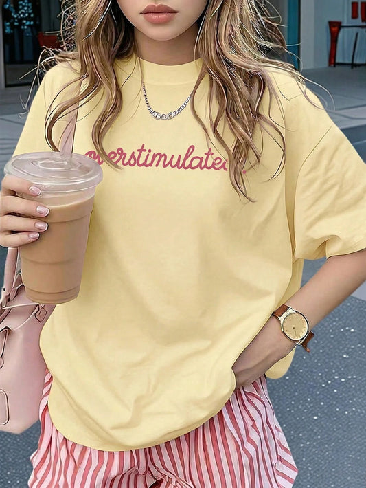 Women's Casual Short Sleeve Round Neck T-Shirt- Printed Pattern, Soft & Comfortable Fabric, Machine Washable, Summer Tops Yellow