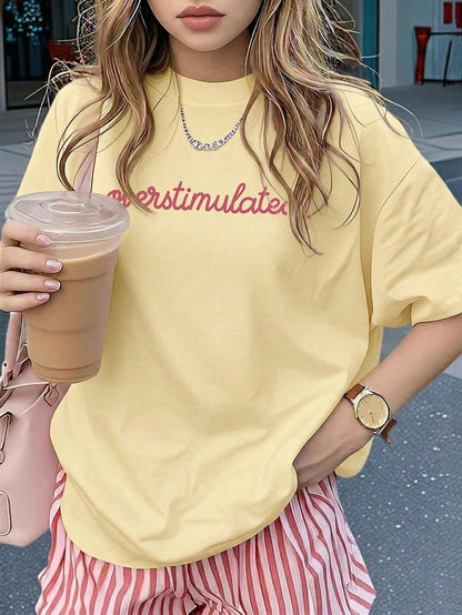 Women's Casual Short Sleeve Round Neck T-Shirt- Printed Pattern, Soft & Comfortable Fabric, Machine Washable, Summer Tops Yellow