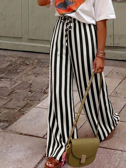 Women's Casual Striped Straight Loose Pants For Summer, Vacation & Daily Wear