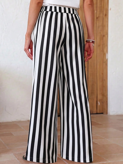 Women's Casual Striped Straight Loose Pants For Summer, Vacation & Daily Wear